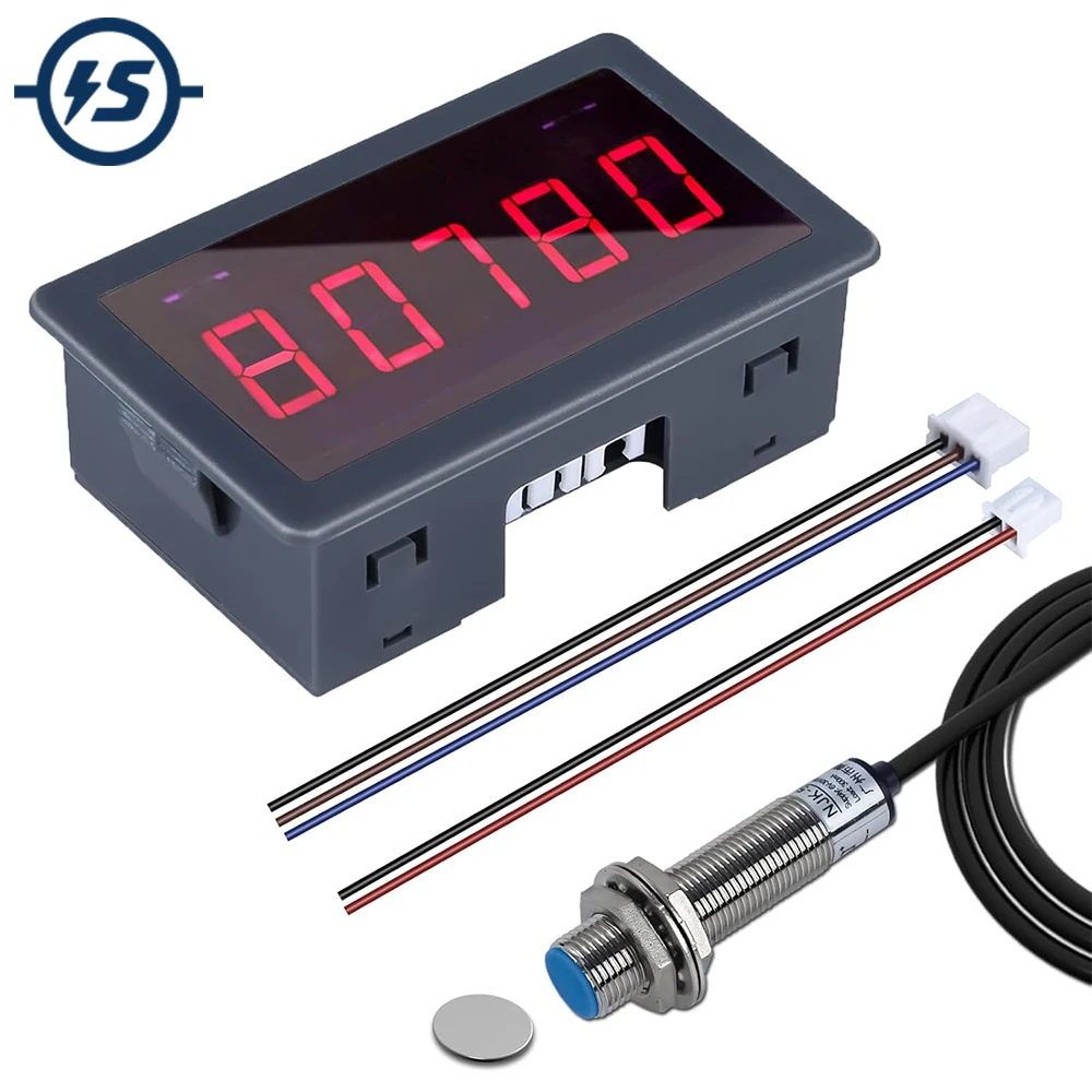 5-bit LED Tachometer DC 5V-30V RPM Speed Meter Digital Motor Tachometer Supports RPM/s Mode Hall Proximity Switch Sensor NPN
