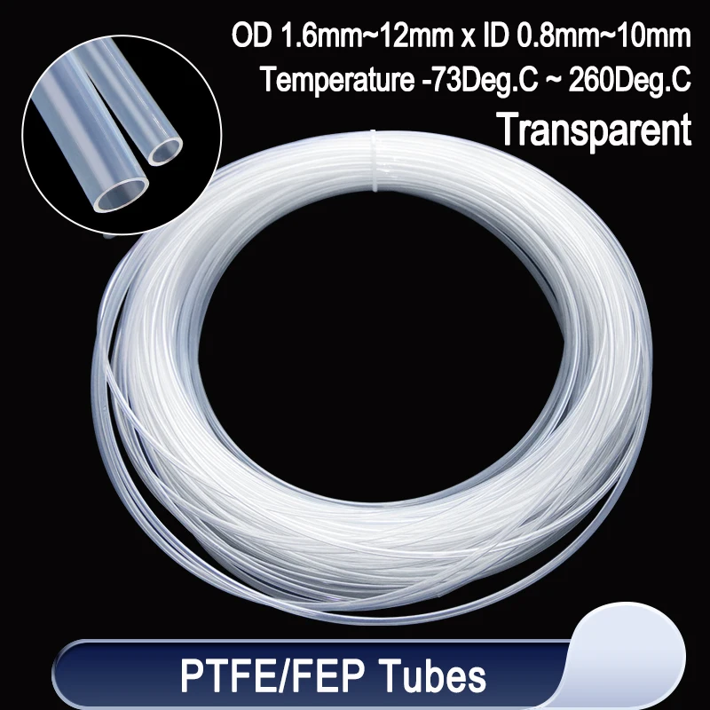 1~10m Transparent PTFE Tube FEP Insulated Hose ID 0.5 1 2 2.5 3 4 5 6 7 8 10 mm Extruder J-head Rigid Pipe For 3D Printer Parts