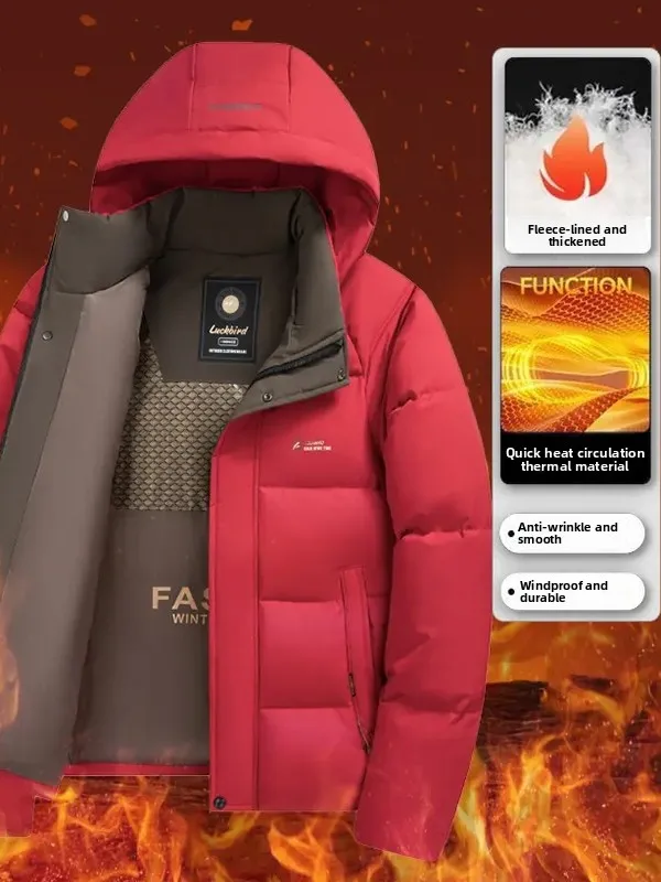 

Men's Thiened Cotton Jaet Winter Warm Casual Windproof Hooded Coat Bread Sle Outerwear Faionable Urban Busin Casual