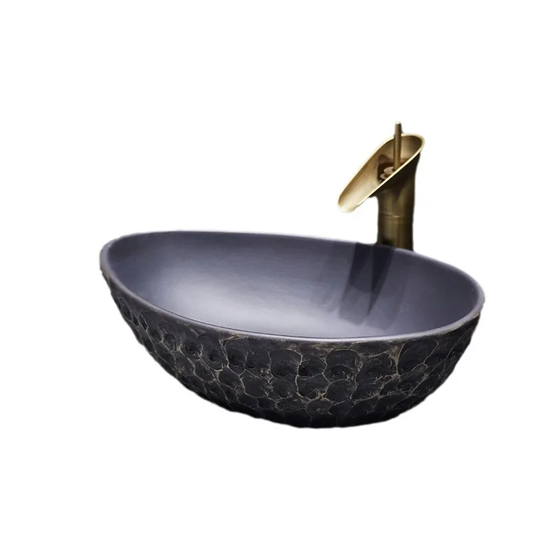 

Раковина на столешнице Умывальник с защитой от брызг Керамическая раковина для мытья рук в стиле ретро, бытовая раковина для ванной комнаты