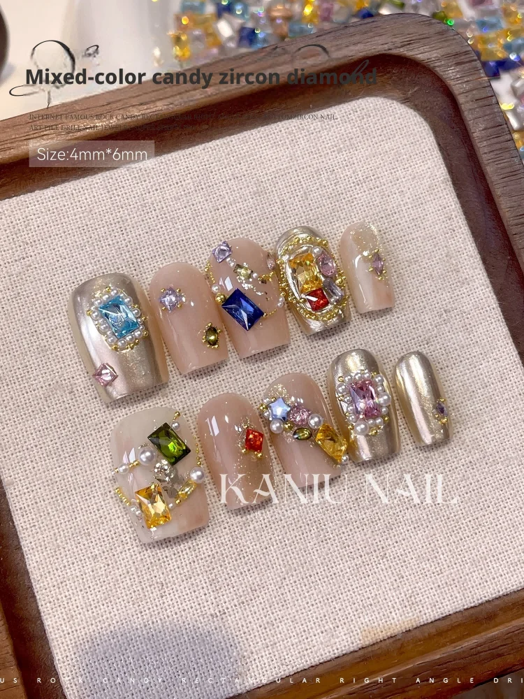 20/50/100 Stück gemischte Farben 4x6MM flache Rückseite rechteckige Icy-Strasssteine für Nägel, glänzende Glaskristallsteine, Diamanten – Detail 2