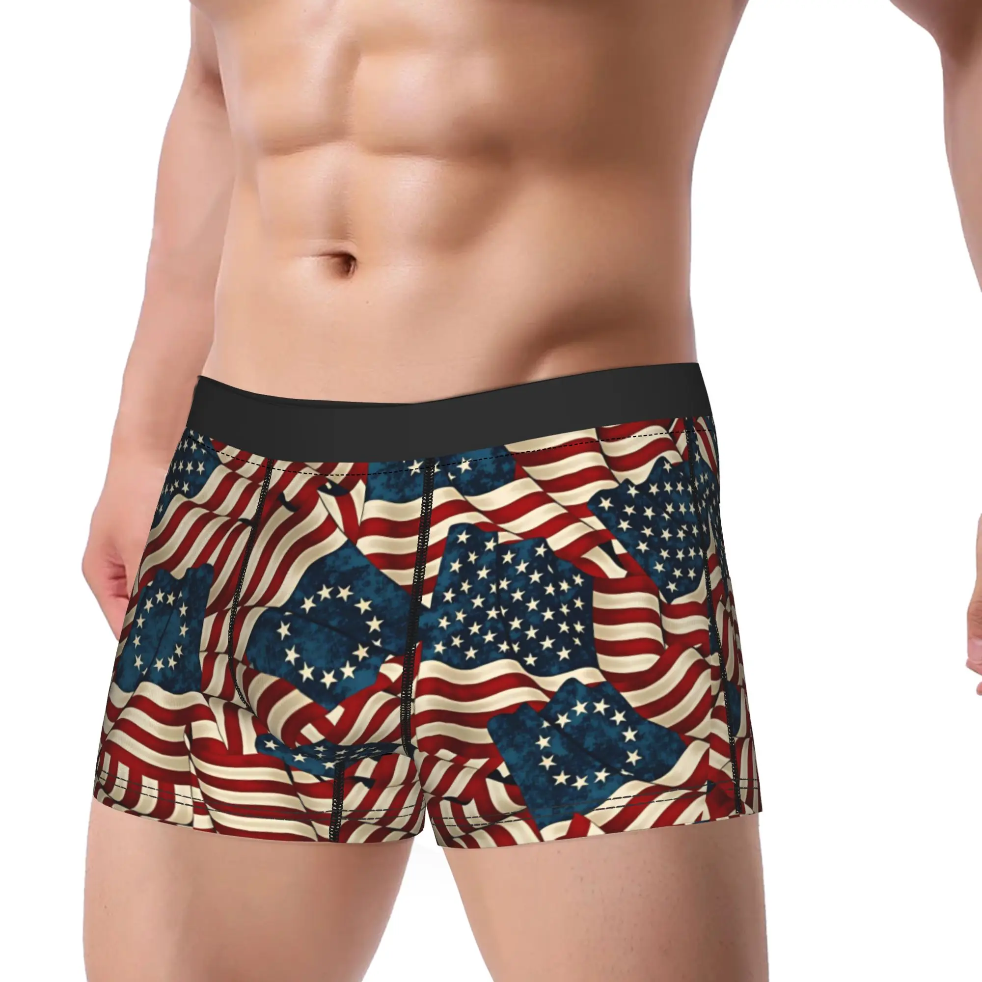 Patriotism American Flag Underwear  Comfortable Underpants Printed Boxer Brief For Male 3D Pouch Large Size Boxer Shorts