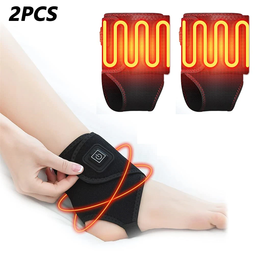 

2PCS Electric Foot Ankle Massager Vibration Hot Compress Ankle Massage Brace Joint Sprain Protection Heating Pad Pain Relief