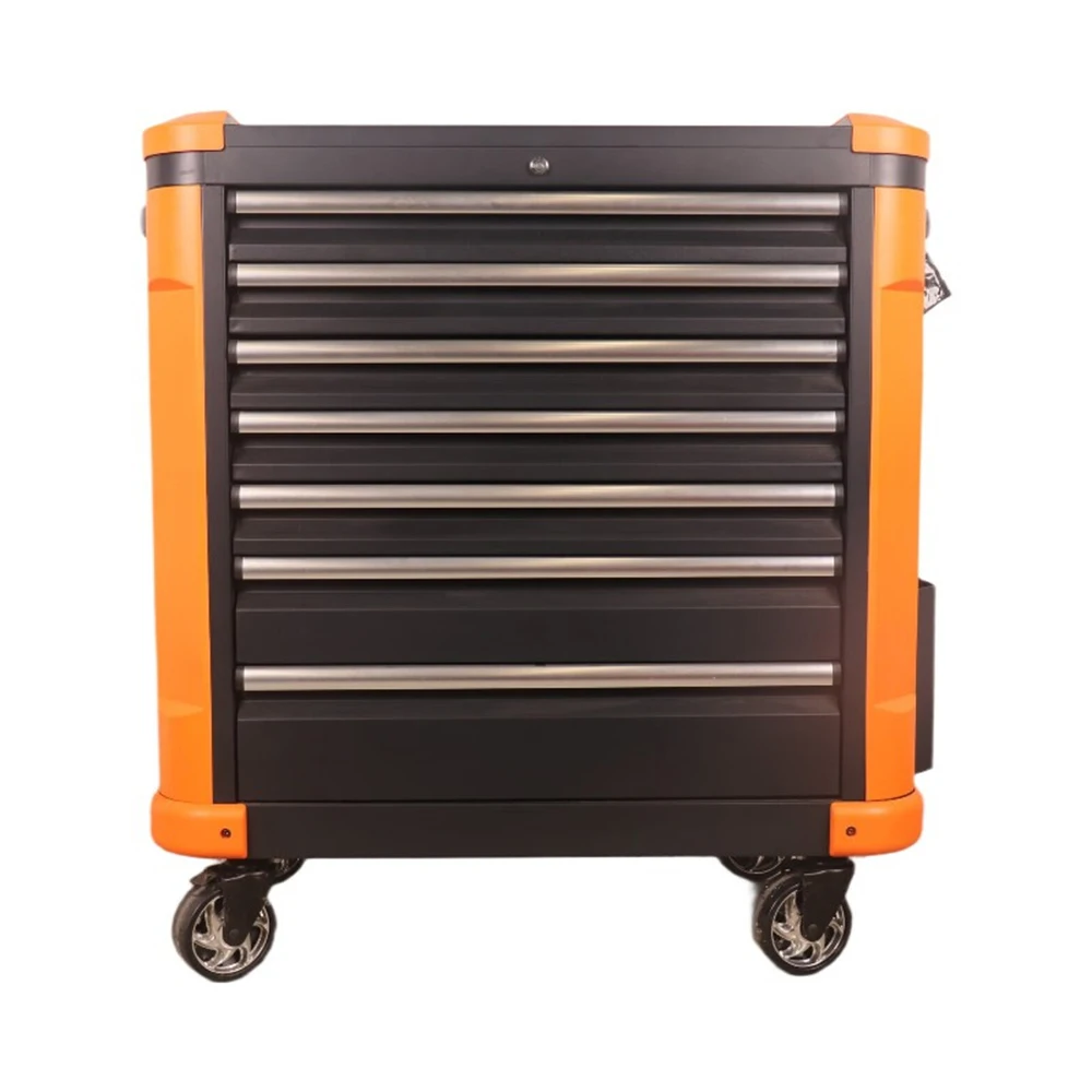 Black And Orange 7 Drawers Workshop Metal Roller Tool Cabinet For Storage Use