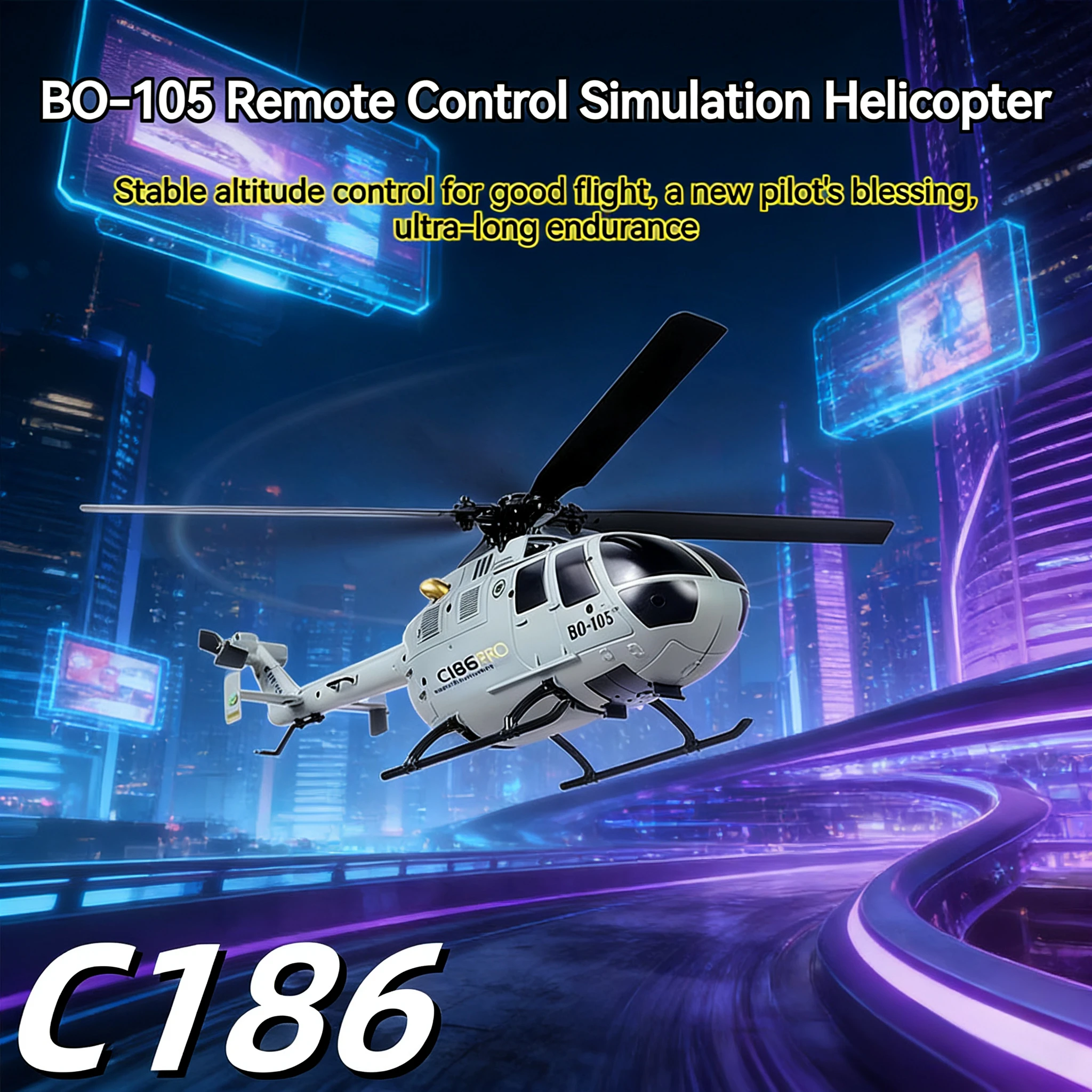 

4CH 2.4G RC Helicopter C186 - 6 Axis Gyro & 4 Propellers BO105 Remote Control Toy