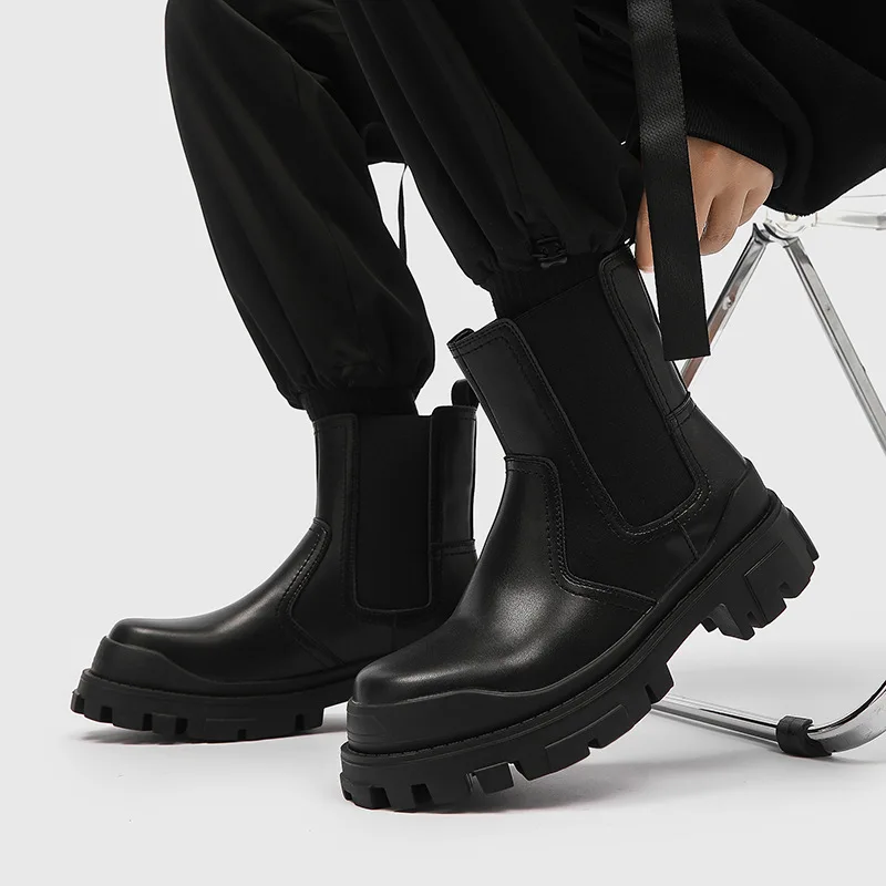 

Men High Top Platform Boots British Style Black High-end Chelsea Boots Fashion Retro Men High-top Tooling Boot Botas Para Hombre