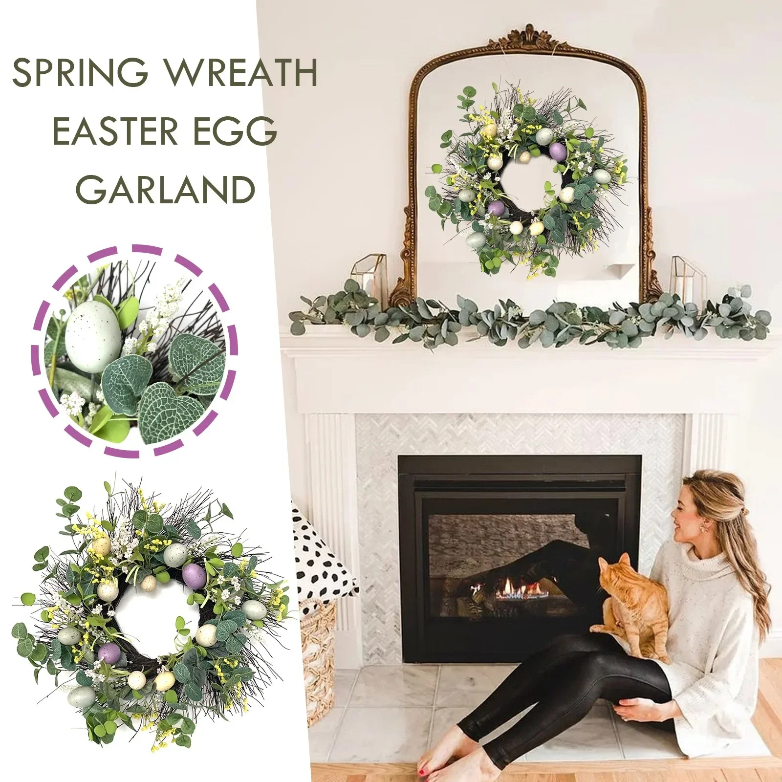 Easter Decoration Garland Eggs Rattan Wreath Wall Decor- Spring Home Wedding Easter Décor