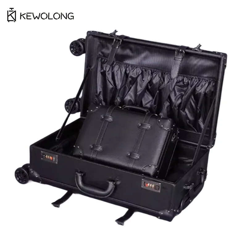 Vintage 20 24 Suitcase Set - Retro Pullman Trunk with 360° Spinner Wheels Classic Hardcase Luggage for Women & Men