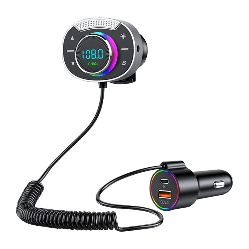 57BA Car FM Transmitter Cigarette Car Adapter USB Port QC3.0 PD