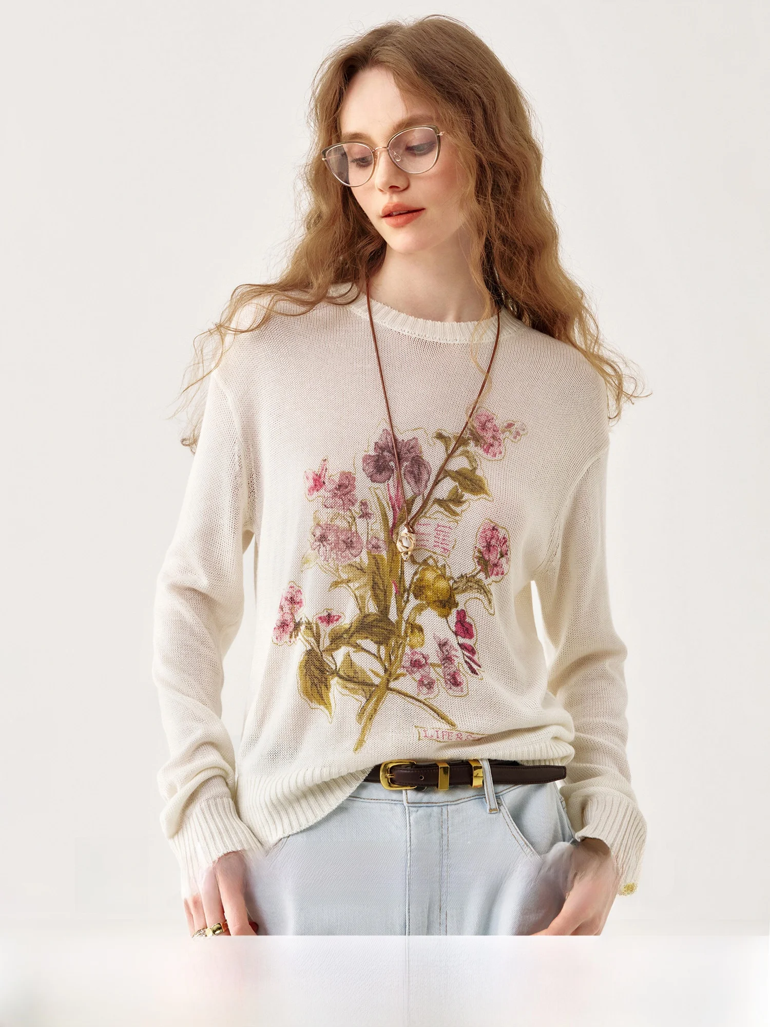 

Heavyweight Knitted Pumpkin Valley Duse Garden 60 Wool Early Spring Print Sweater Lazy Knitwear Women's Faion Commute Sle