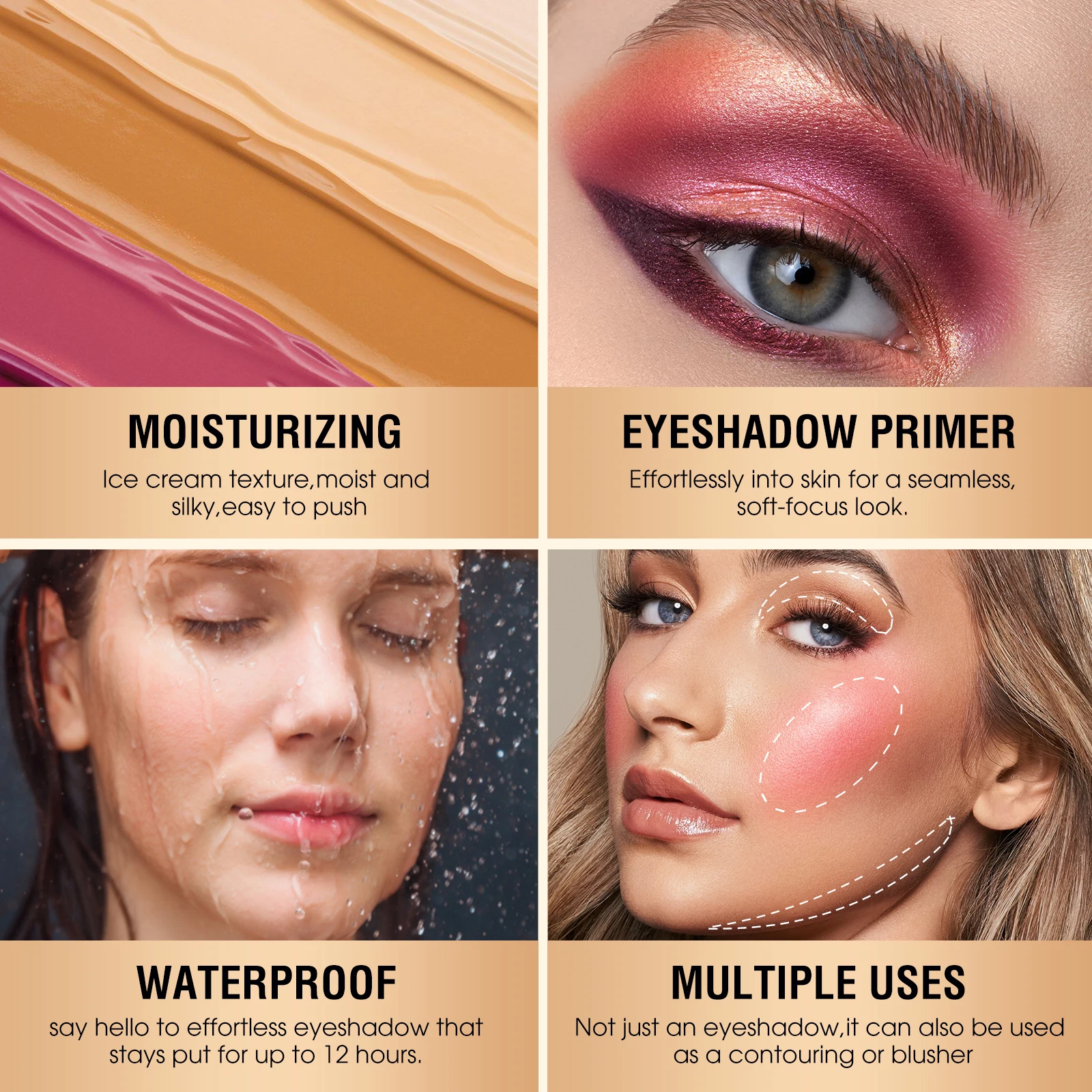 오래 지속되는 아이섀도우 프라이머 세트, 풀 커버리지 및 방수 컨실러 크림, 완벽한 메이크업 응용, 6 가지 색상