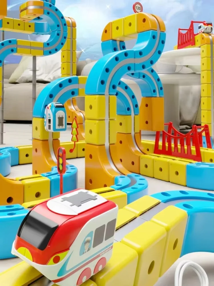 Cubo magnético transformador mágico, blocos de construção de vagão ferroviário, elétrico, anti-gravidade, trem de alta velocidade, modelo de veículo diy