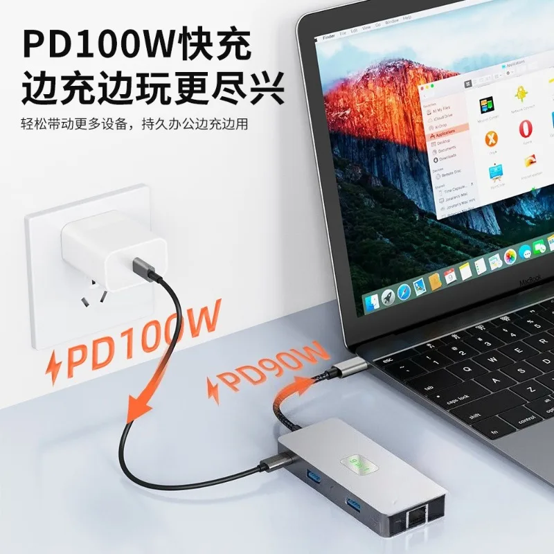 High definition 4K60h same screen 9 in 1 usb3.0 network port sd tf spot 48 small hair type-c docking station