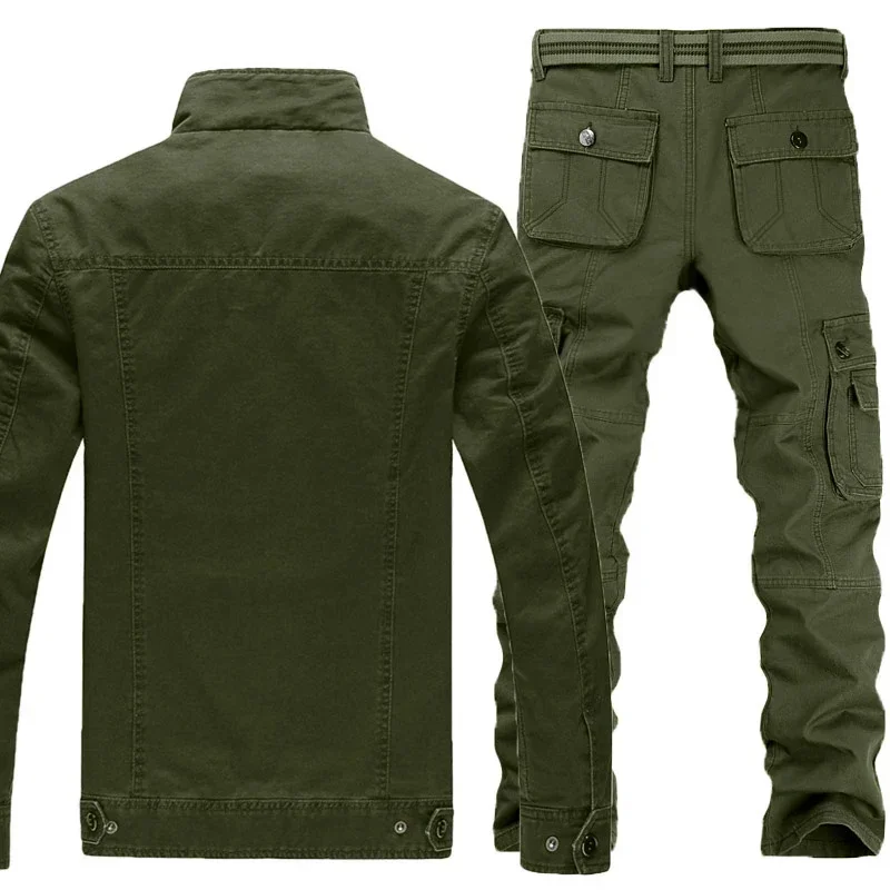 100% Cotton Flight Jacket Pants Set Men Tactical Suit Outdoor Military Work Wear Winter Fleece Airborne Army 6XL Multi Pockets