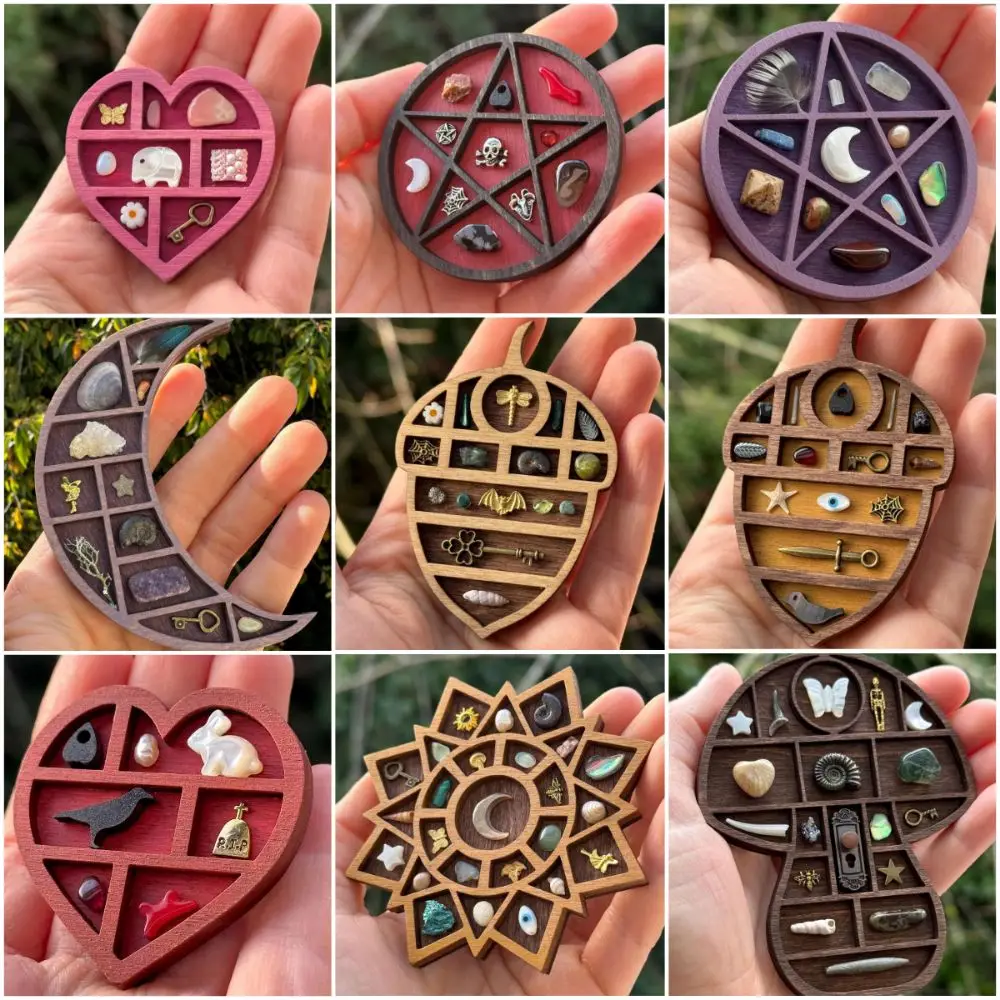 Multicolor Miniature Trinket Shelf Heart Star Nut Moon Mushroom Dollhouse Shelf Variety Grids Compartments Mini Jewelry Holder