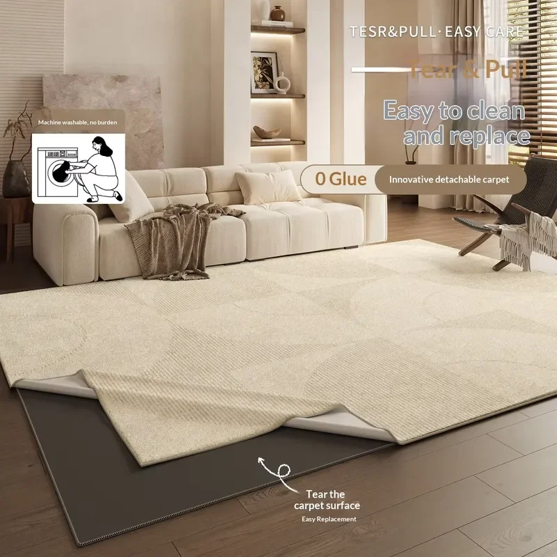 Washable Polyester Living Room Carpet New Cream Style Striped Simple Thickened No-Care Machine Washable Rectangular Bedroom