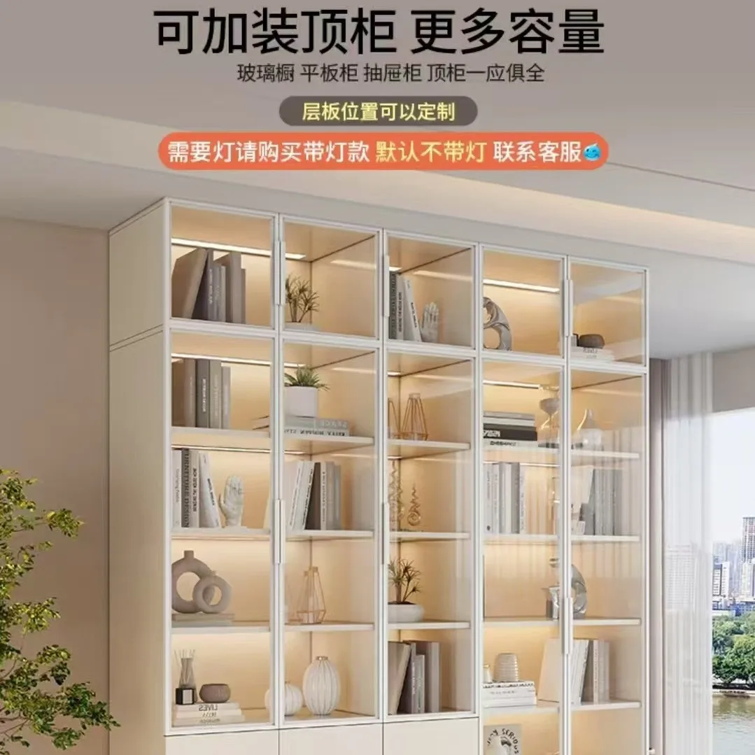 Solid wood ecological board bookcase floor-to-ceiling storage integrated storage living room against the wall light luxury