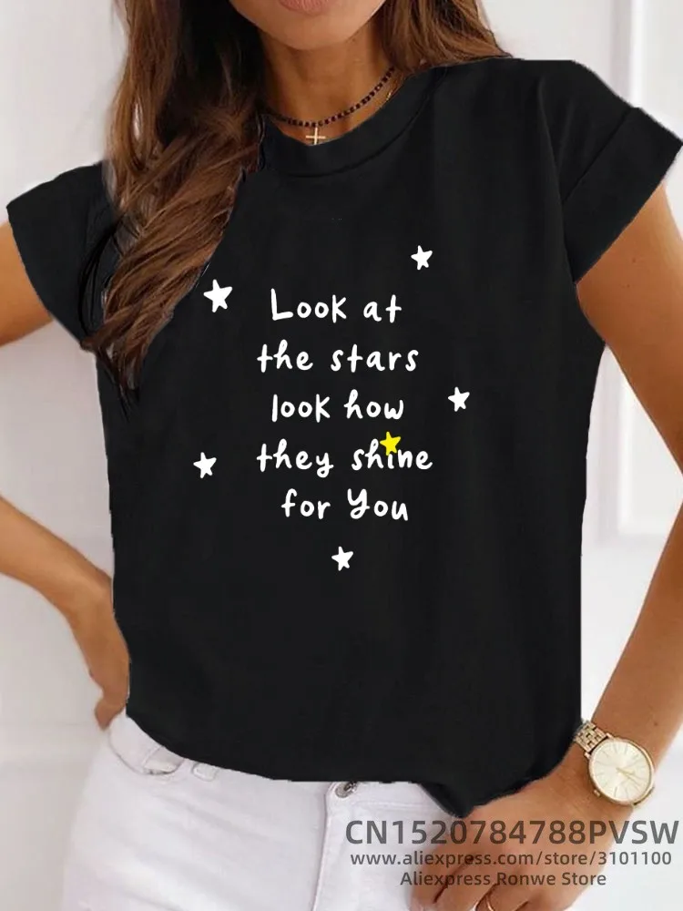 Women\'s Look at the Stars T-Shirts, Girl\'s Harajuku Tops, Casual 90s Vintage Clothes, Look at the Stars, Y2k