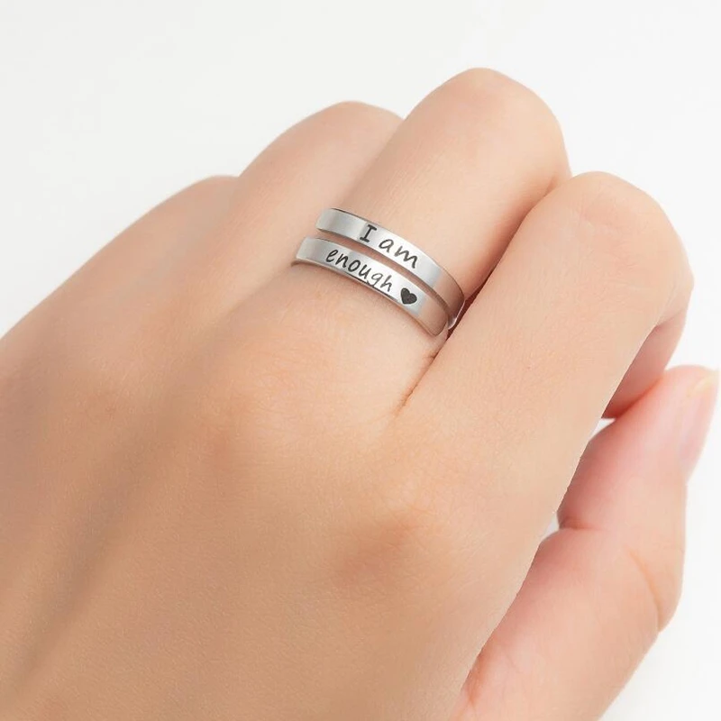 Fashion I AM ENOUGH Rings Gold Silver Color Laser Engrave BLESSED HOPE LOVE Stainless Steel Jewelry For Women