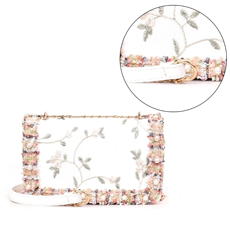 Elegant Embroidered Chain Crossbody Bag Trendy Shoulder Bag PU for Stylish Women