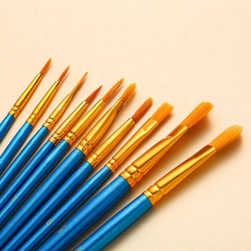 10Pcs/Bag Painting Artist Brushes Set Art Round Flat Hair Nylon Hair Paint Brush Pen Oil Acrylic Watercolor School Stationery