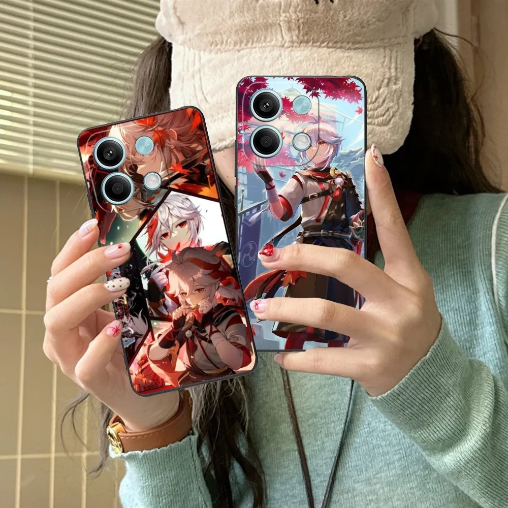 Чехол для мобильного телефона Genshin Impact Kazuha для Xiaomi Redmi Note 13 12 11 10 9 POCO F4 F5 M5 X5 Pro Plus 5G Черный чехол для телефона Funda