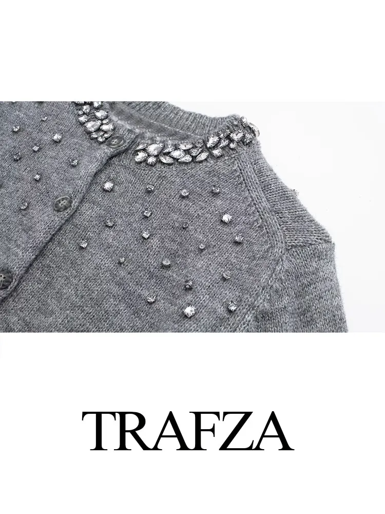 TRAFZA 2024 Spring Women Fashion Cardigan Knitted Trend O Neck Thread Sheath Sweaters Coat Woman Chic Versatile Female Sweater