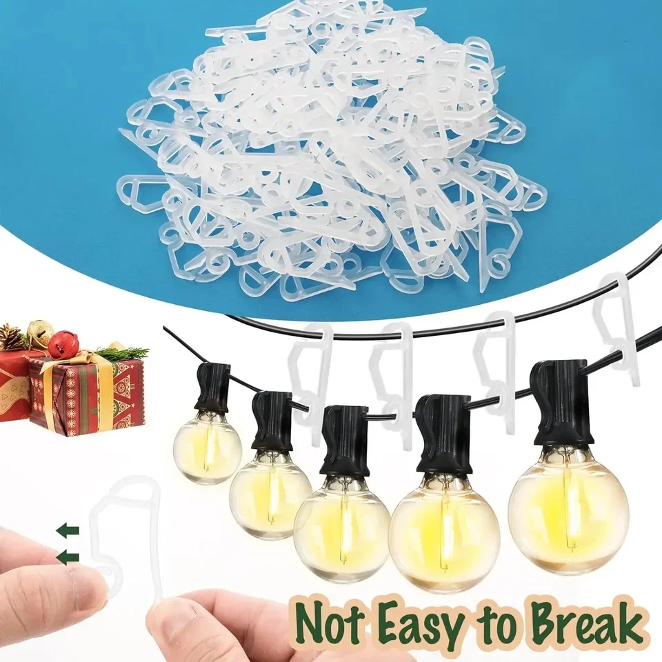10/20/50P Christmas Light Strip Hook Clip Outdoor Drainage Ditch Hook Tree Fixed LED Cable String Clip Home Multifunctional Hook