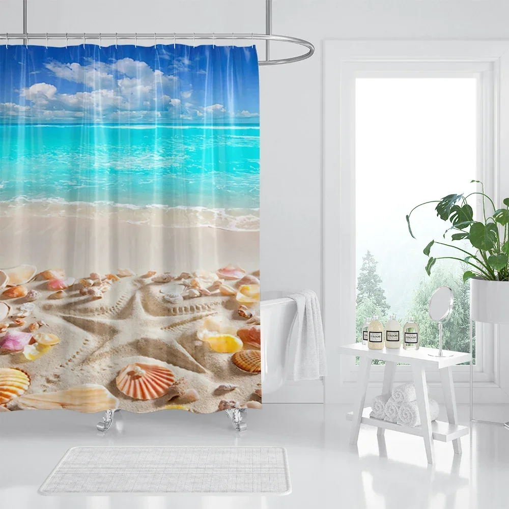 

Colorful Surfboard Shower Curtains Summer Surfing Sea Wave Palm Tree Print Vintage Blue Decor Bathroom Curtain Fabric With .