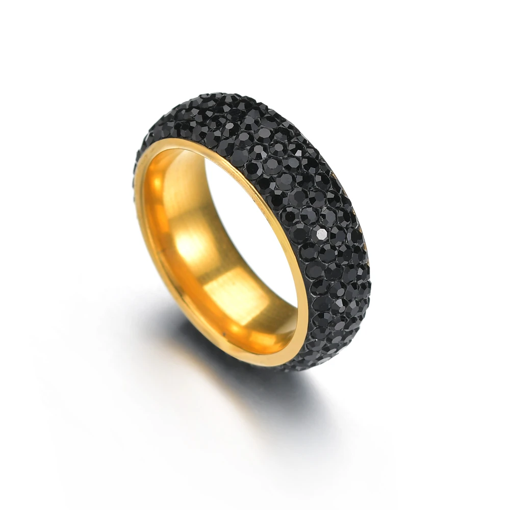 New Trendy Black Crystal Engagement Design Hot Sale Rings For Women White Elegant Rings Female Wedding Bridal Jewelry Gift