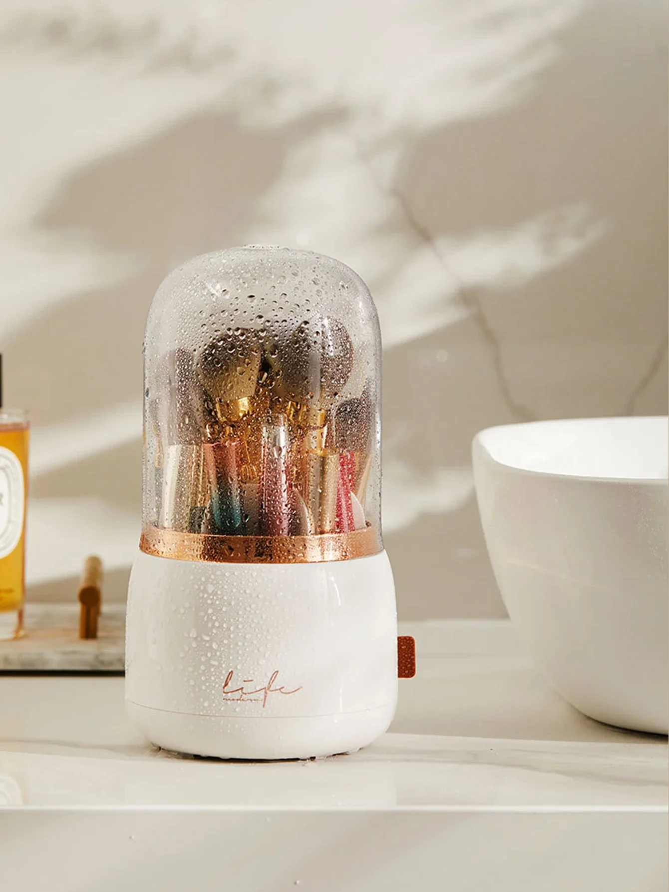 360 Rotating Transparent Makeup Brush Organizer Desktop Cosmetics Storage Box Bathroom Storage Organizers Student Pen Holder Box