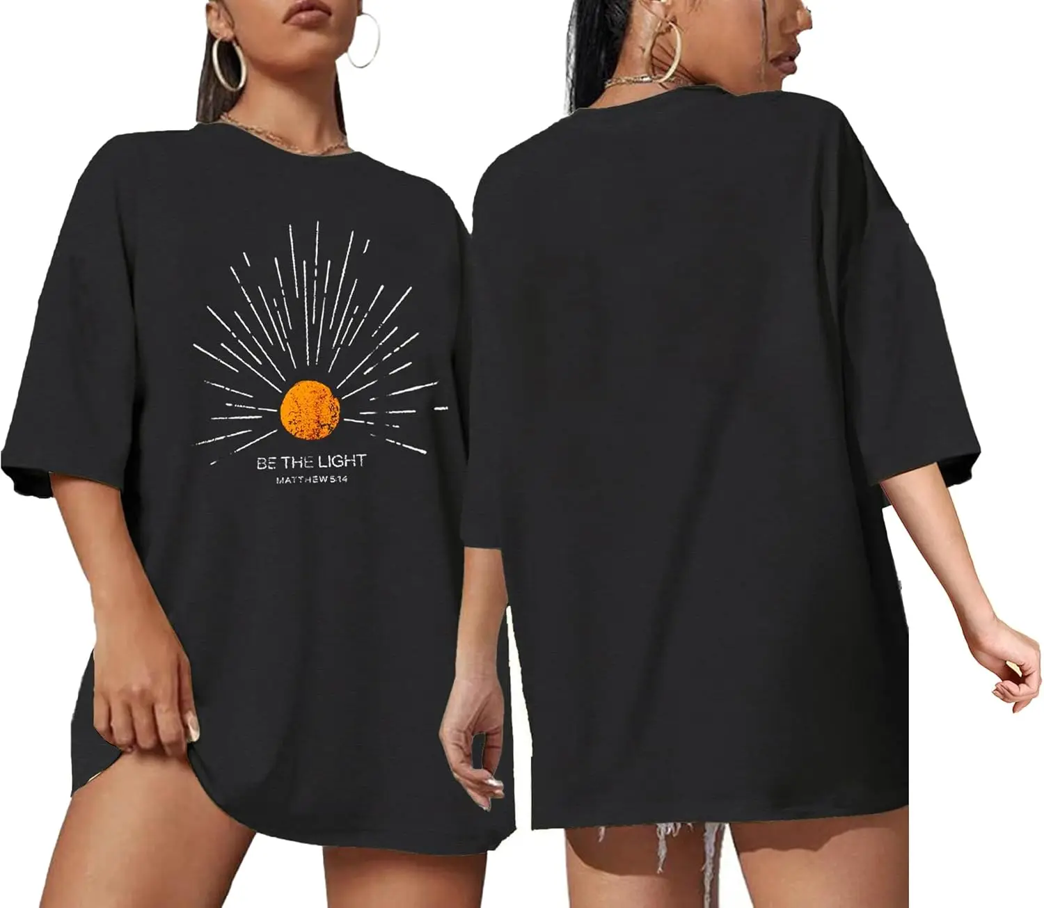 Oversized Christian Shirts for Women Be The Light Shirt Religious Faith Tops Bible Verse Inspirational Tee Sunburst Shirt