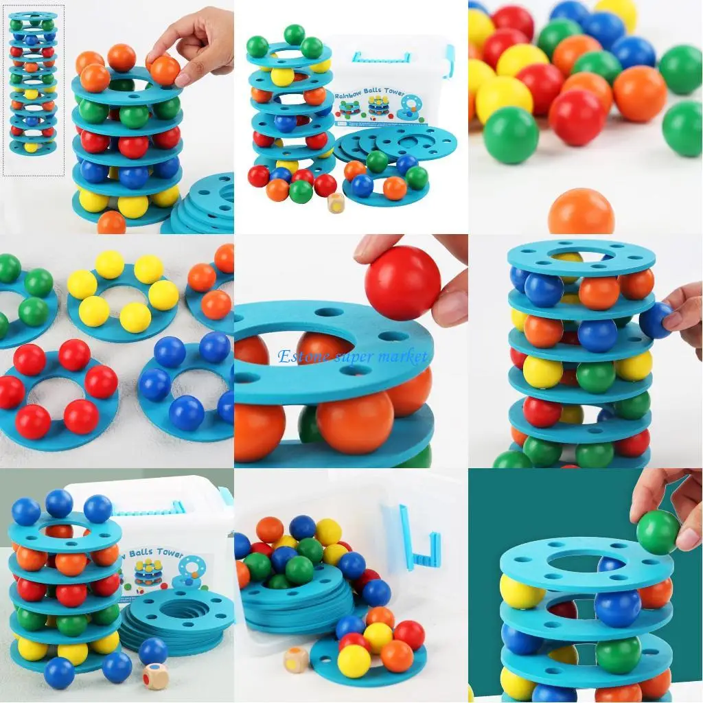 090B Khối Nhào lộn Tháp Lật đổ với Quả bóng Rắn Nhiều màu sắc Trung tâm Hoạt động Xếp chồng Đồ chơi cho Trẻ Phối hợp Tay-Mắt