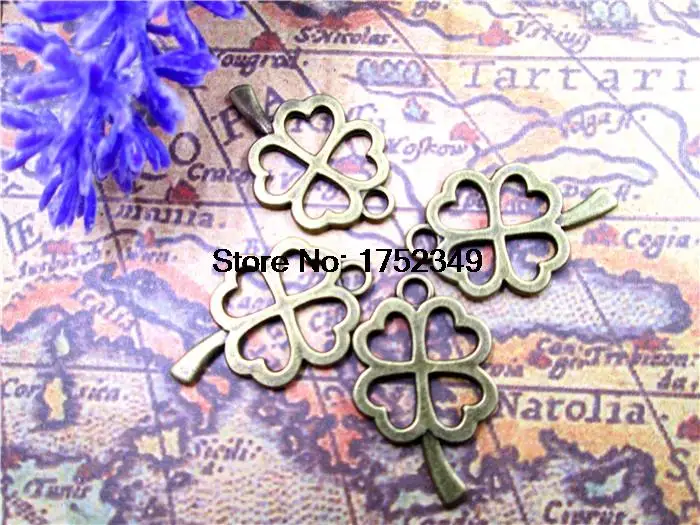 125pcs/lot-- Four Leaf Antique Bronze Filigree Four-Leaf Clover Lucky Flower Charms pendants,jewelry Supplies