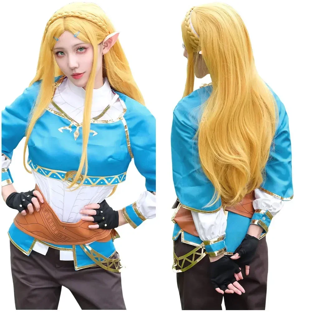 女性のための王国プリンセスリンクコスプレコスチューム、zelda、cloak、ユニフォーム、ウィッグ、カーニバルの衣装