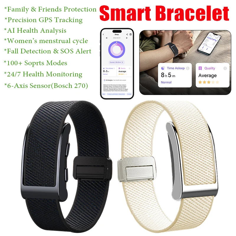 NO Screen Smartwatch with AI Health Analysis & SOS & Real-Time GPS & Fall Detection Waterproof Heart Rate Sleep Monitor Bracelet