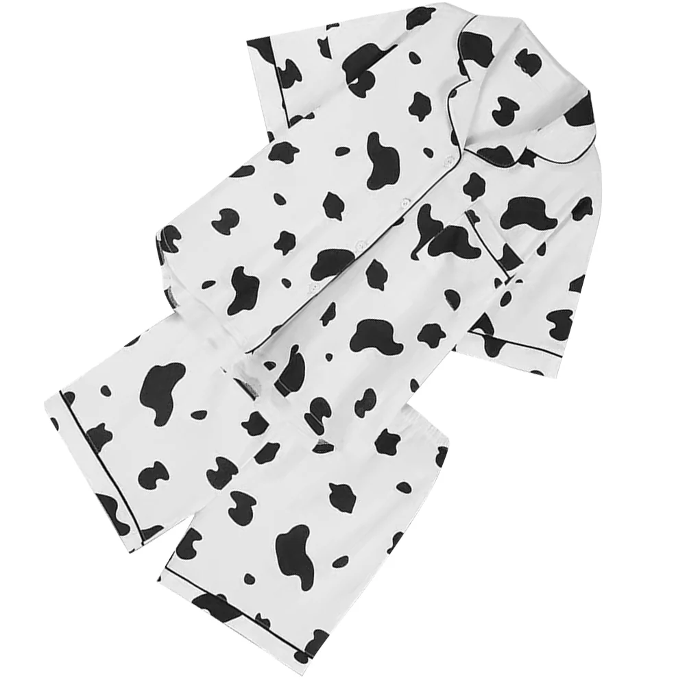 Camisón de algodón para mujer, conjunto de pijama de dos piezas con estampado de vaca, ropa de dormir de manga corta, ropa de descanso, Tops con