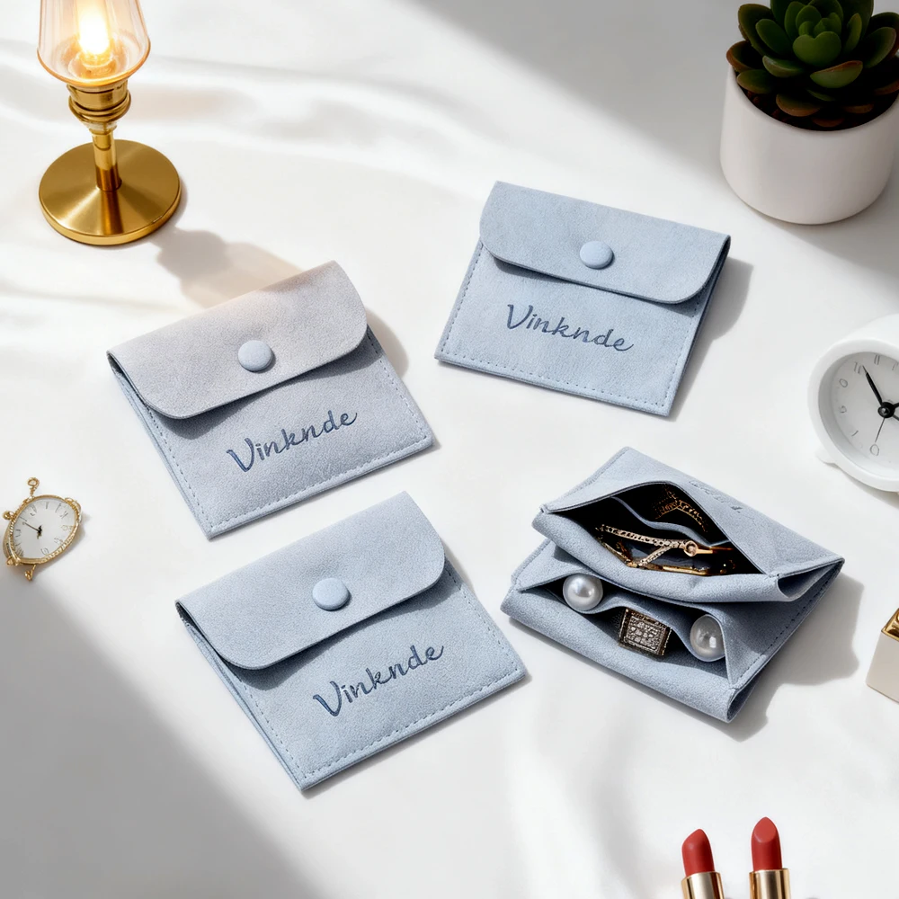 

100Pcs Mini Luxury Microfiber Jewelry Bags Packaging for Rings Earrings Necklace Suede Envelope Flap Button Pouch With Divider