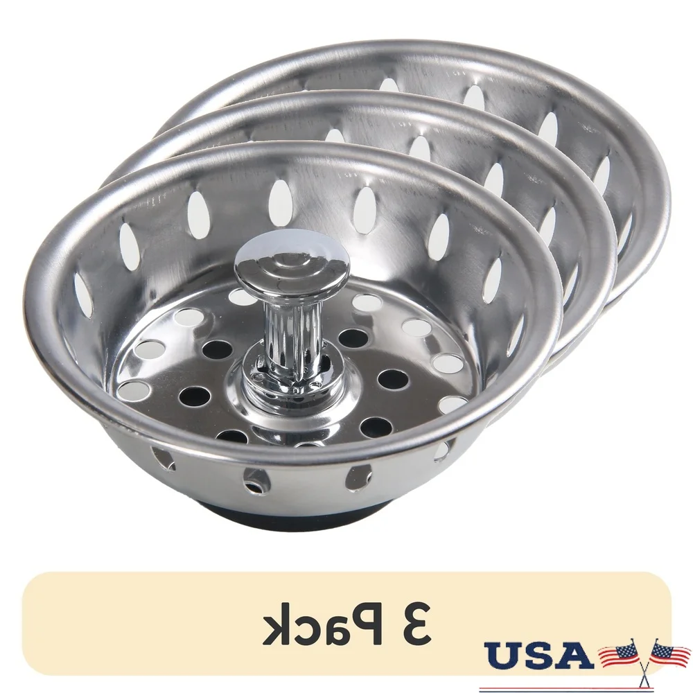 

3-пакетные фильтры для кухонной мойки из нержавеющей стали, универсальная посадка, прочный, устойчивый к ржавчине, легко очищаемый, ловушка для волос, дизайн с защитой от засоров