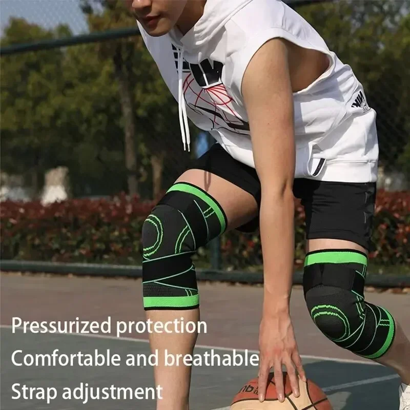 1 Pair Knee Compression Sleeves, Adjustable Support Braces for Sports, Knitted Breathable Design for Running Basketball Cycling
