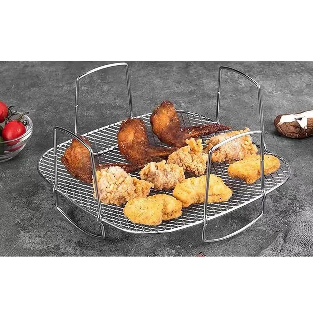 Friteuse à Air en maille d'acier inoxydable, support de cuisson, poignée empilable, four à griller, grille de refroidissement à la vapeur résistante à la chaleur de qualité alimentaire