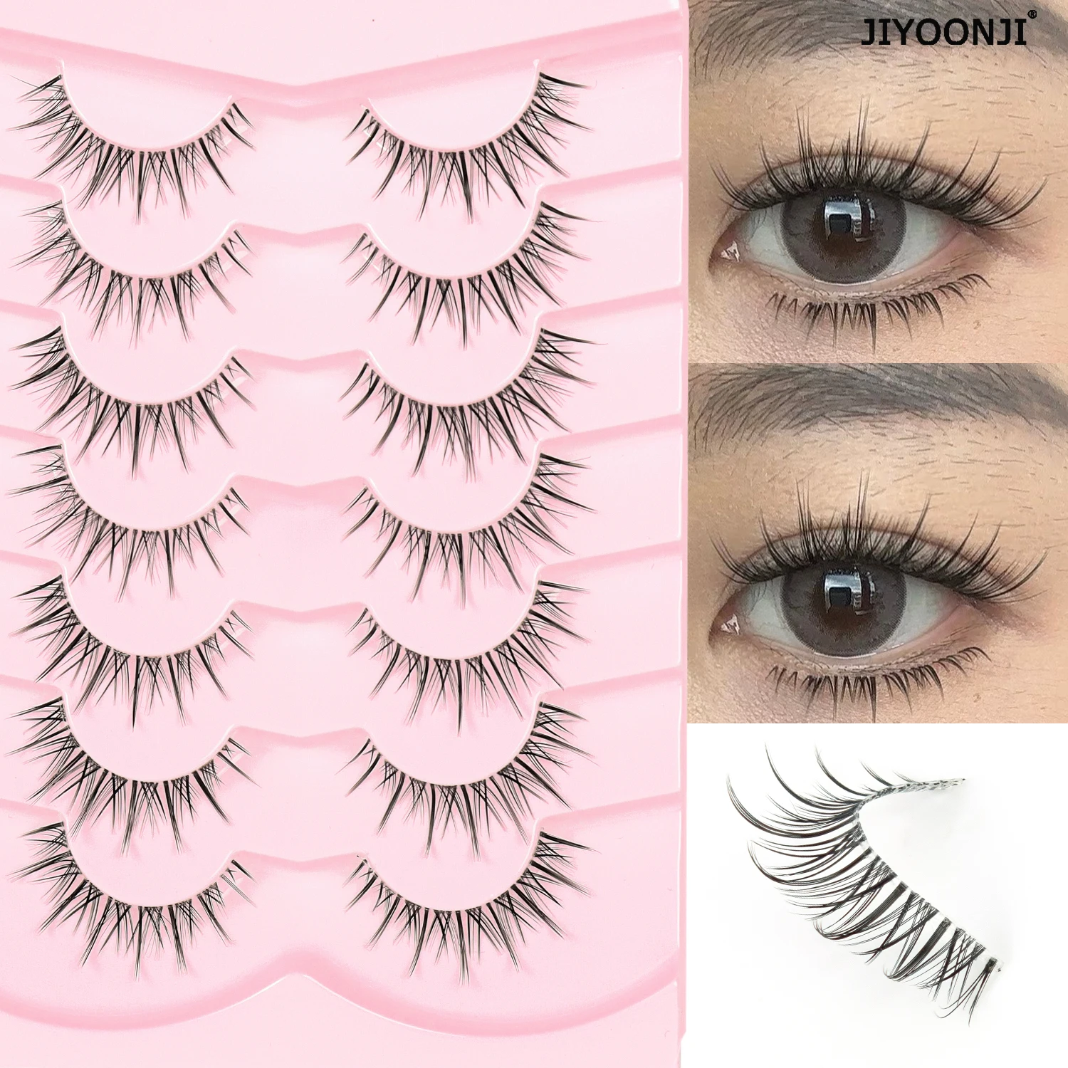 7 Paar Manga-Falsche Wimpern, transparente Stielspitze, 14 mm, fotogene natürliche falsche Wimpern