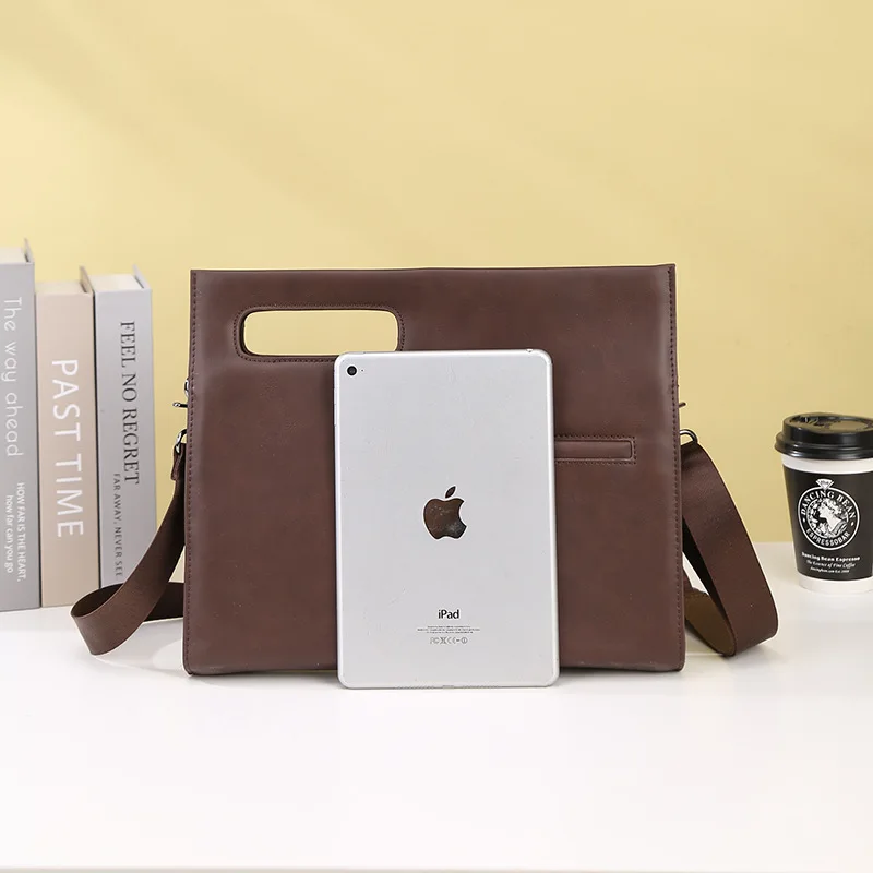 GOYN Leather Men's Shoulder Satchel Bags Briefcase File Bag Vintage Design Business Clutch Purse Folder Handbag