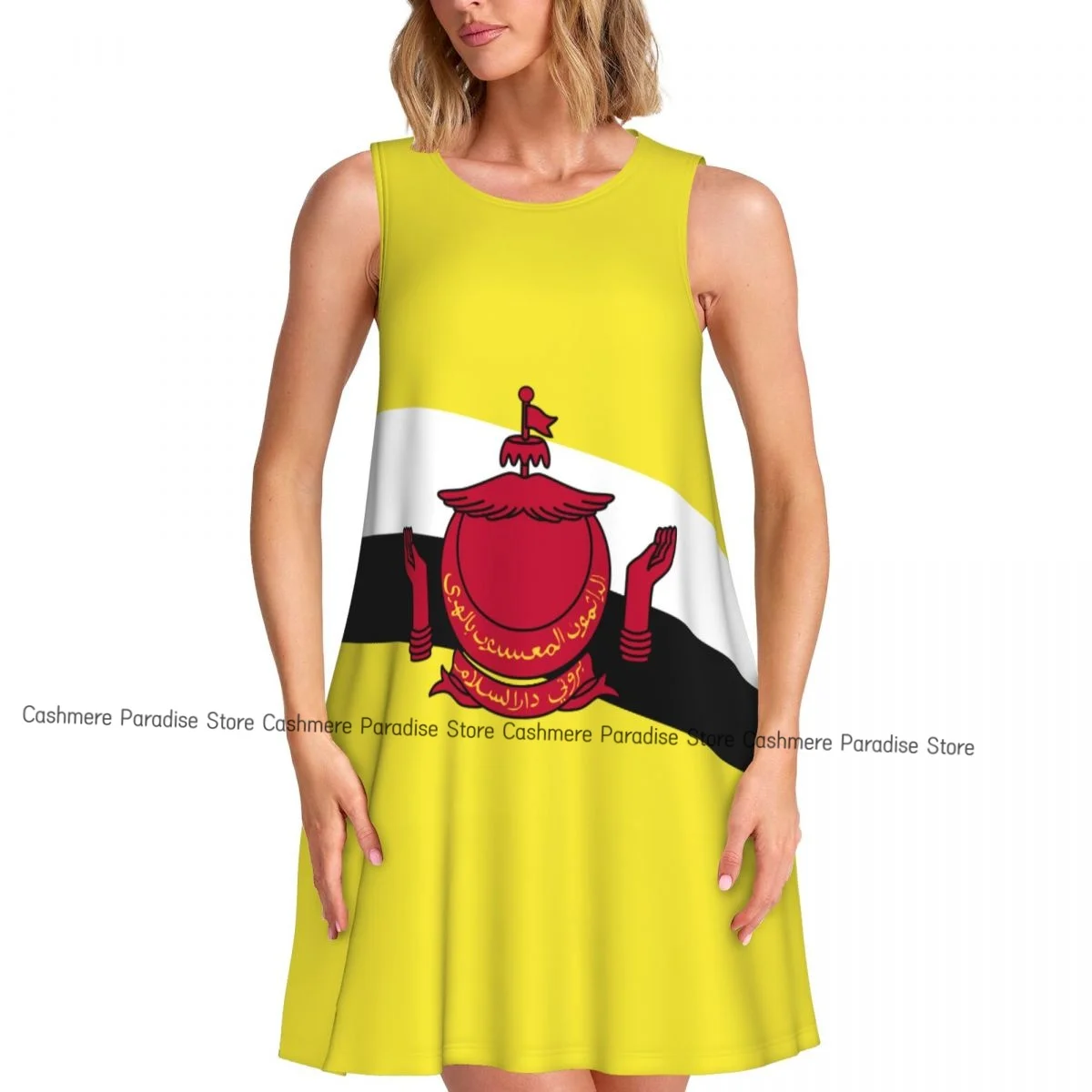 Sommerkleider für Damen, lässiges ärmelloses Kleid, Brunei-Flagge, Tank-Sommerkleider mit Taschen