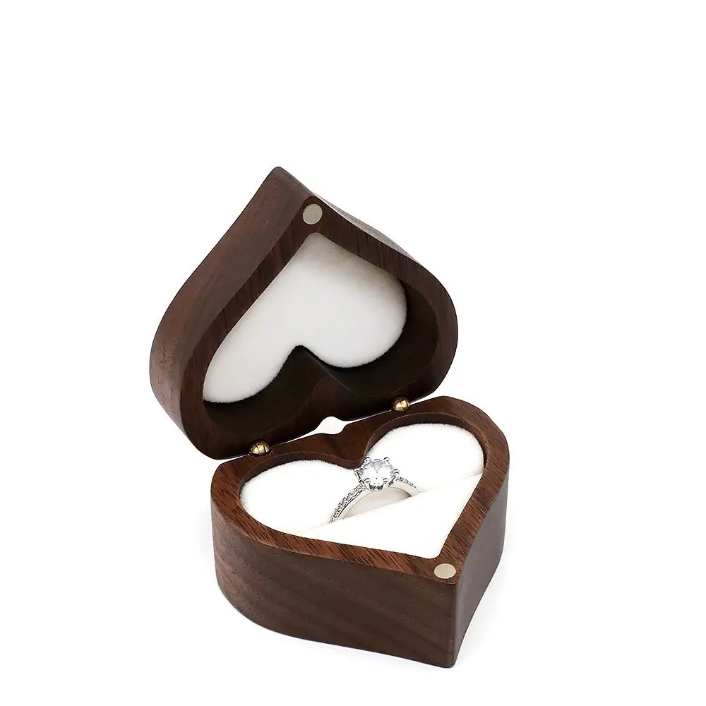 

Small Portable Engagement Wedding Heart Shape Jewelry Display Jewelry Packaging Wooden Ring Box