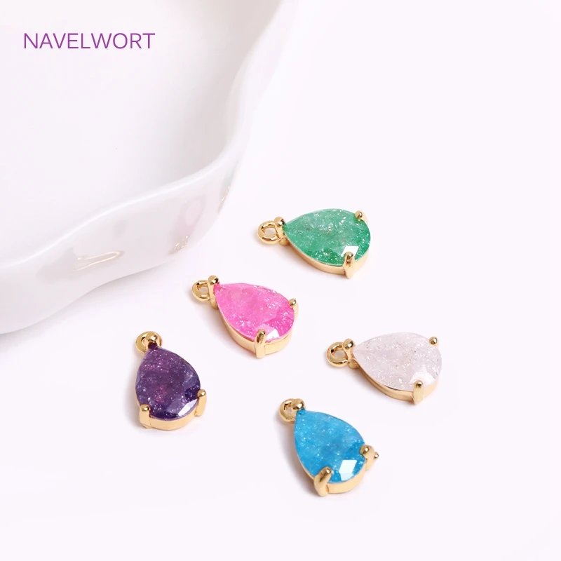 18K Gold Plated Teardrop Charms For Earring Making,Jewellery Making Supplies,Brass Inlaid Cubic Zirconia Pendants Wholesale