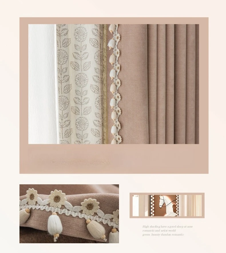 

Ton Ton Fleece Full Blackout Light Retro Whole House Custom Bedroom Living Room Bay Window Insulation Chenier Curtains