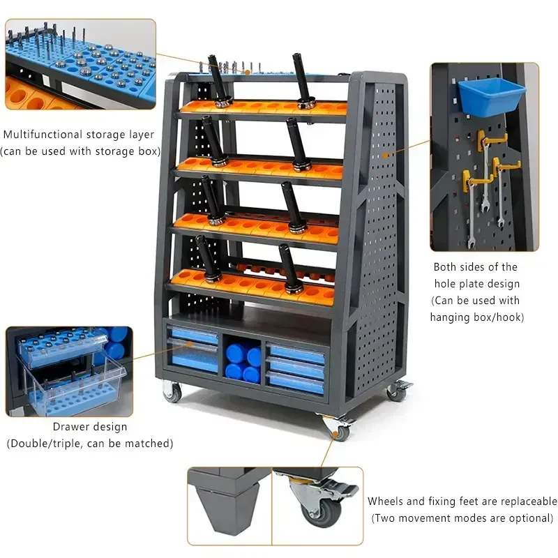 BT30 Tool Holder Storage Rack, Heavy Duty CNC Tool Car for CNC Machining Center Workshop Machine Tool Storage