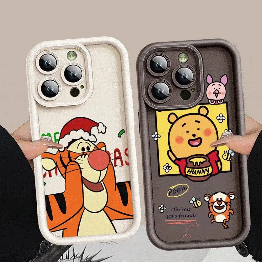 Disney Christmas Winnie The Pooh Phone Case for iPhone 16 12 Pro 15ProMax 11 Pro 13 Mini XR XS Max 14 Plus SE 8 7 Soft Cover