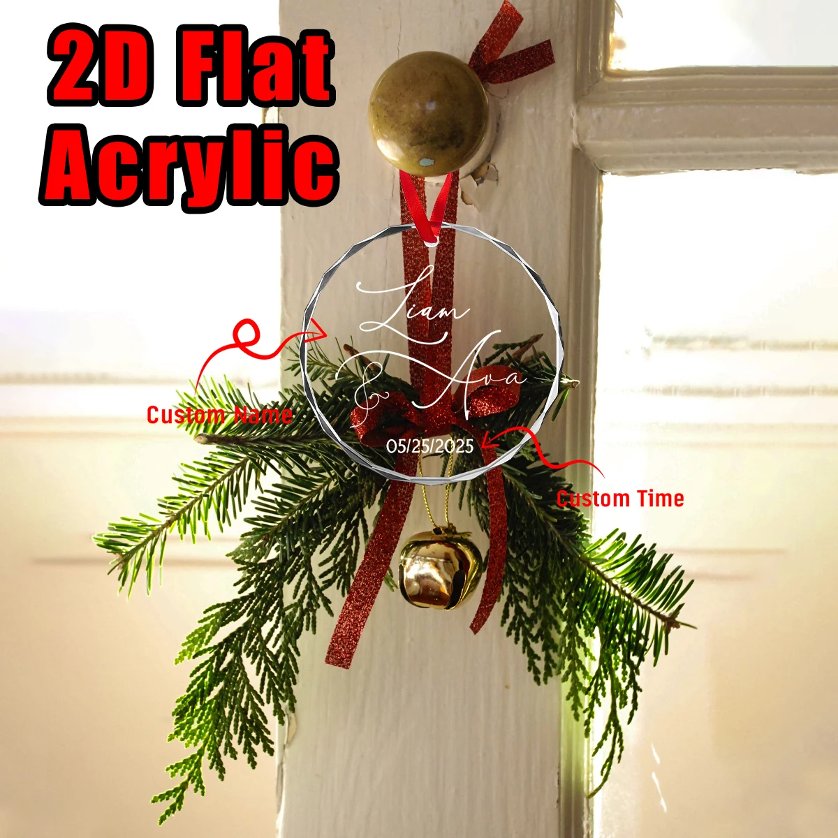 1pc Custom Name And Date Acrylic Christmas Ornament,Round Transparent Pendant,Wedding Anniversary Birthday Gift,Home Party Decor